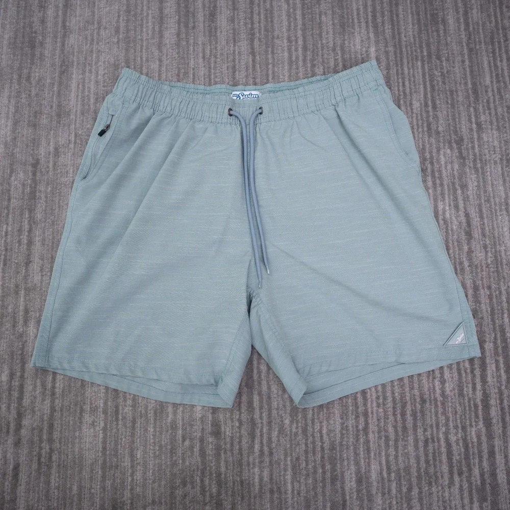 Mr. Swim Board Shorts Mens XXL Blue Textured Drawstring Mesh Lined Trunks